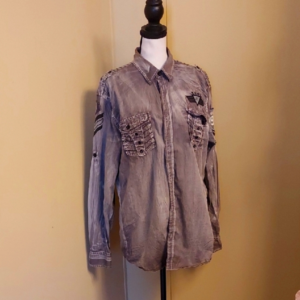 Roar Black and Gray Casual Button Down Shirt with Relaxed Fit